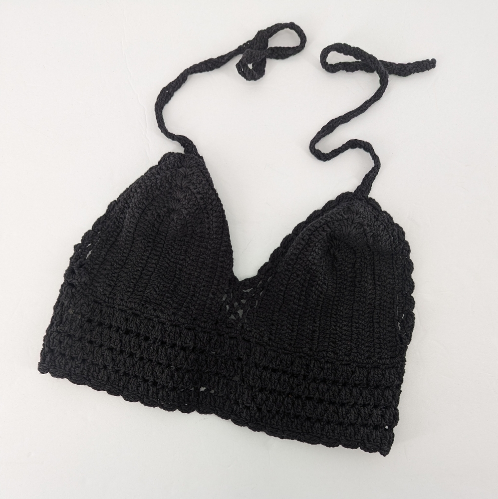 3/$20 Crochet Cottagecore Bikini Top Black Size medium